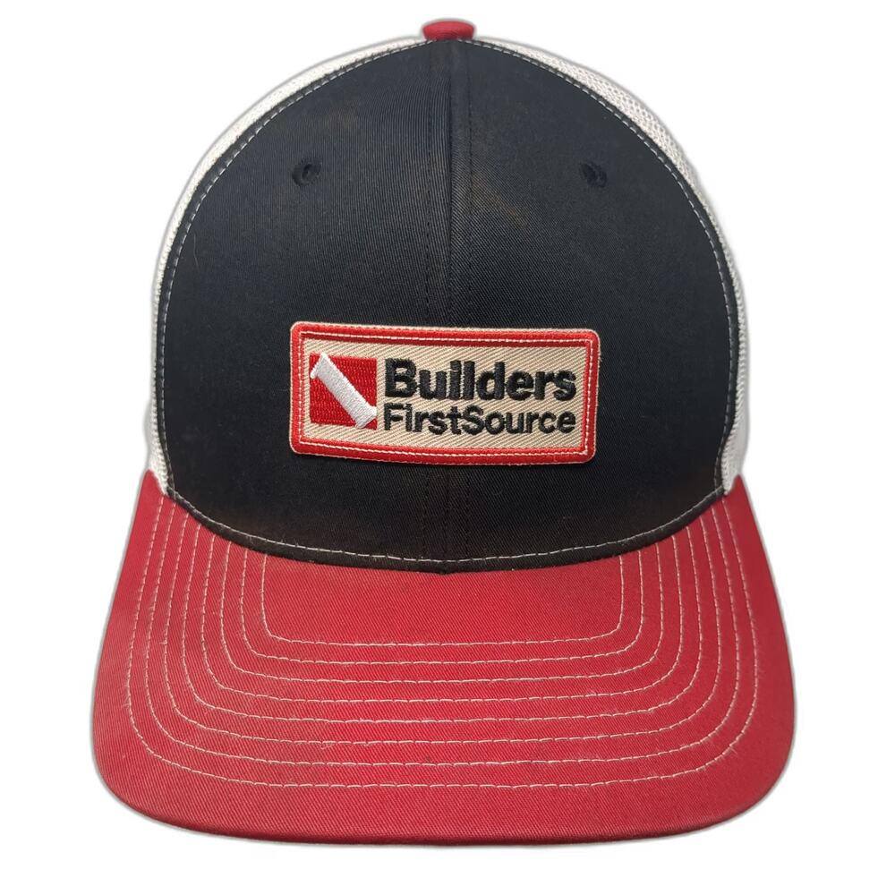Richardson Trucker Hat Black Red One Size Builders FirstSource Mesh Snapback